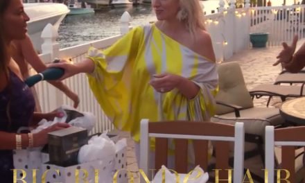Margaret Josephs’ Yellow and White Off the Shoulder Top