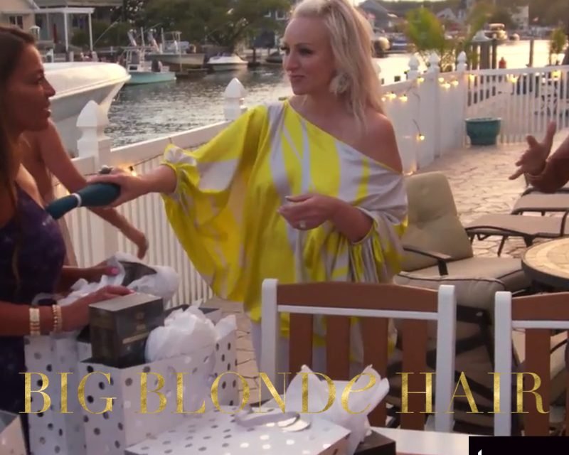 Margaret Josephs’ Yellow and White Off the Shoulder Top