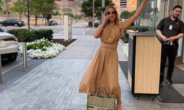 Tracy Tutor’s Tan Braided Cutout Dress