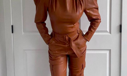 Gizelle Bryant’s Brown Leather Puff Sleeve Top and Pants