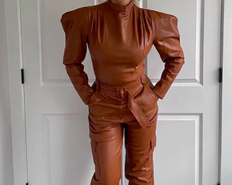 Gizelle Bryant’s Brown Leather Puff Sleeve Top and Pants