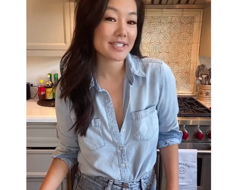 Crystal Kung Minkoff’s Denim Button Down Top