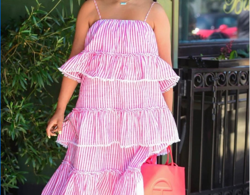 Garcelle Beauvais’ Pink Striped Ruffle Dress