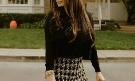 Kyle Richards’ Black and White Tweed Chain Trim Skirt