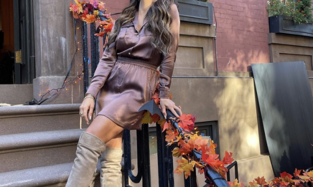 Melissa Gorga’s Mauve Satin Shirt Dress