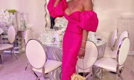 Wendy Osefo’s Pink Puff Sleeve Off The Shoulder Dress