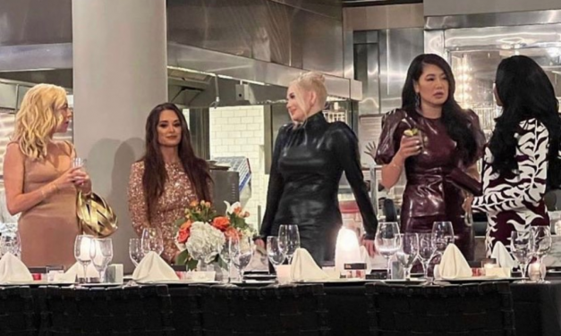 Erika Jayne’s Black Leather Turtleneck Dress