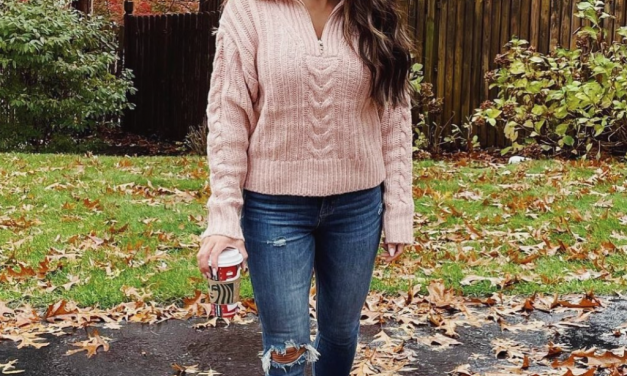 Melissa Gorga’s Pink Cable Half Zip Sweater