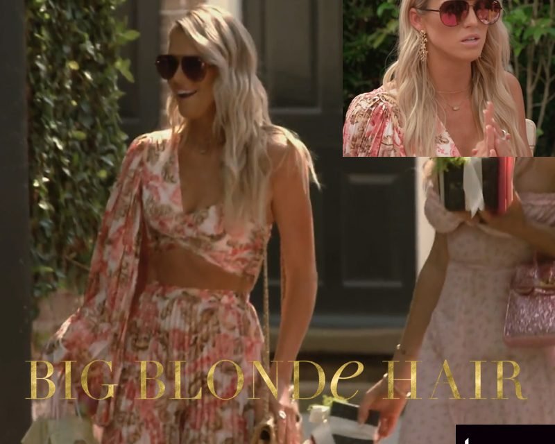 Olivia Flowers’ Pink Aviator Sunglasses and Floral Pleated Outfit