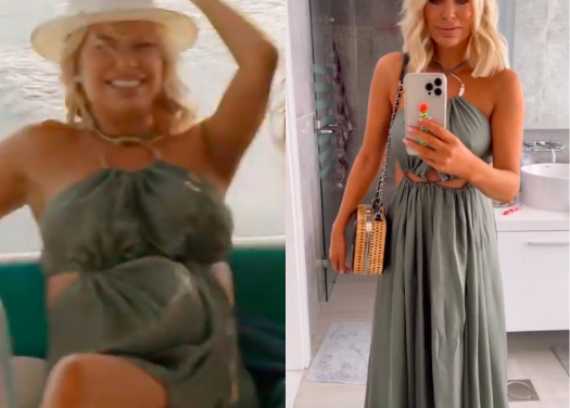 Caroline Stanbury’s Sage Green Ring Maxi Dress