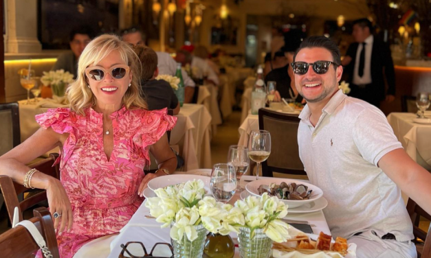 Sutton Stracke’s Pink Printed Ruffle Dress