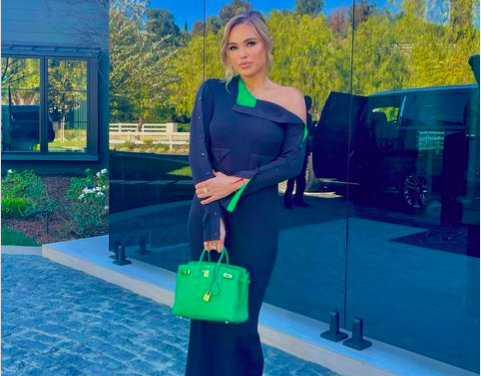 Diana Jenkins’ Black and Green Snap Sleeve Maxi Dress