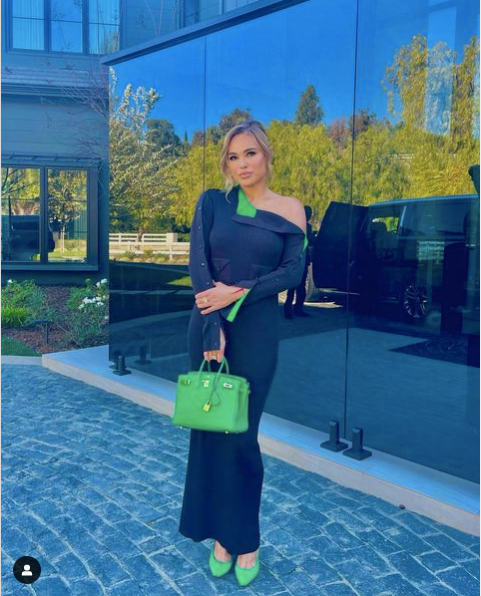 Diana Jenkins’ Black and Green Snap Sleeve Maxi Dress