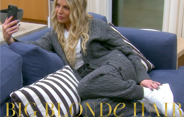 Dorit Kemsley’s Grey Cable Knit Cardigan and Pants Set