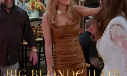 Angie Harrington’s Tan Leather Ruched Dress