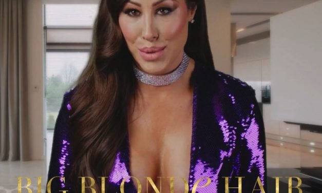 Angie Katsanevas’ Purple Sequin Confessional Look