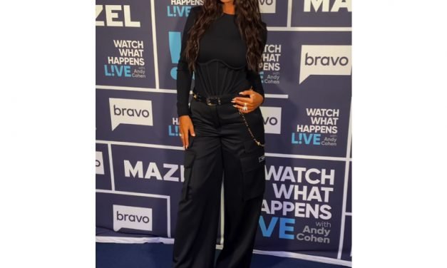 Lisa Barlow’s Black Corset Bodysuit and Cargo Pants on WWHL