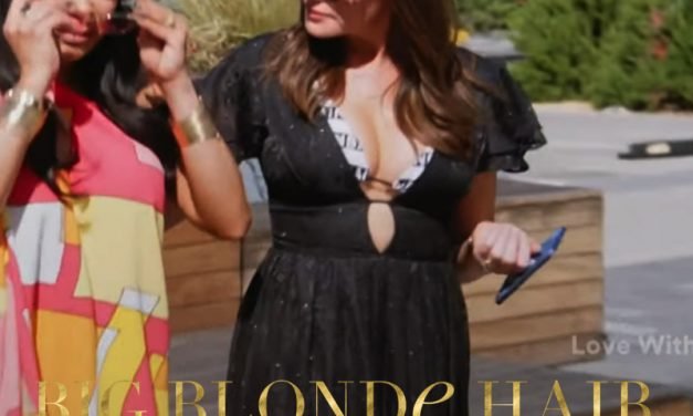 Meredith Marks’ Black Metallic Cover Up Bikini and Cat Eye Sunglasses