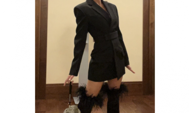 Lisa Rinna’s Black Blazer Dress and Feather Boots