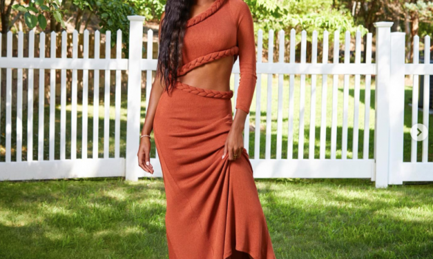 Ciara Miller’s Orange Braided Cutout Dress