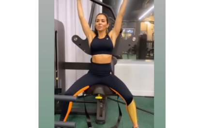 Nicole Martin’s Orange and Black Workout Leggings