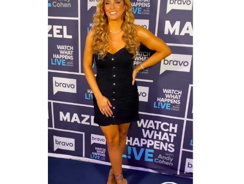 Robyn Dixon’s Black Strapless Ruched Dress