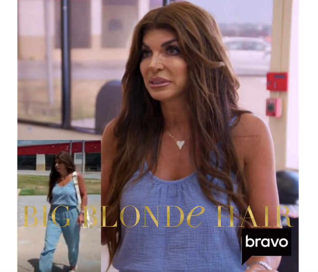 Teresa Giudice’s Heart Necklace, Blue Top and Pants Set