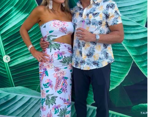 Jackie Goldschneider’s White Tropical Print Cutout Dress
