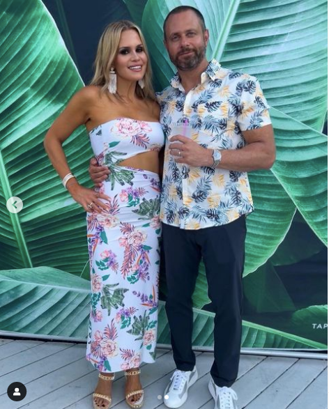 Jackie Goldschneider’s White Tropical Print Cutout Dress