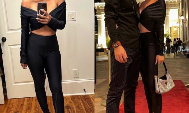 Leva Bonaparte and Caroline Stanbury’s Black Off The Shoulder Jumpsuit