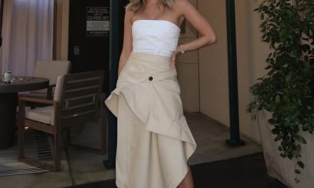 Kristin Cavallari’s Strapless White and Khaki Dress