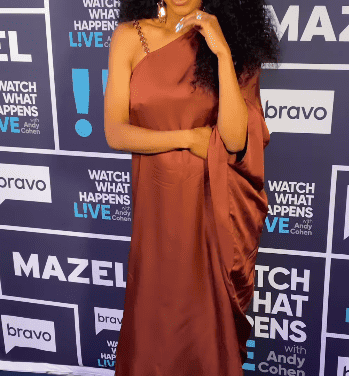 Sanya Richards-Ross’ Brown Satin Chain Strap Dress