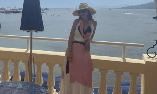 Jenn Fessler’s Pink and Black Maxi Dress