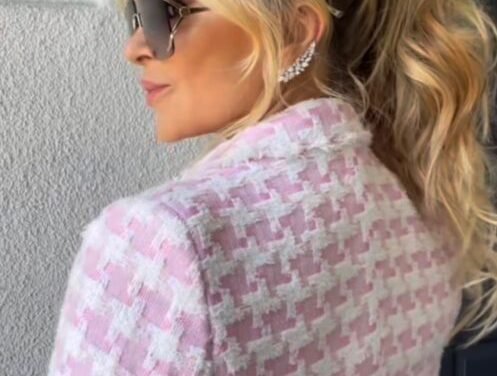 Tamra Judge’s Pink Tweed Houndstooth Blazer