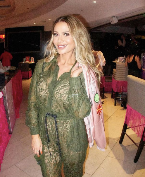 Dorit Kemsley’s Army Green Lace Jumpsuit