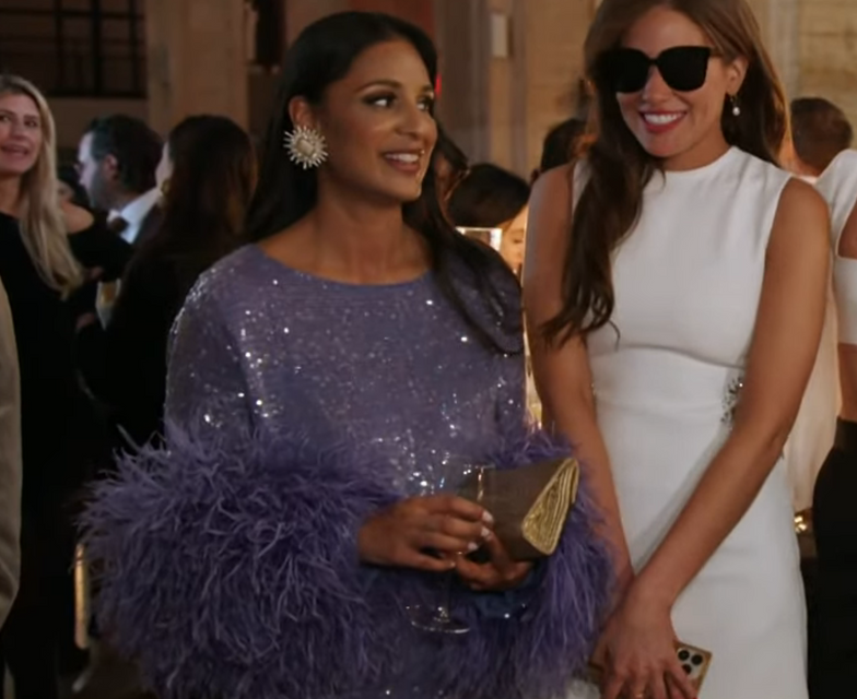 Jessel Taank’s Purple Sequin Feather Trim Top and Skirt