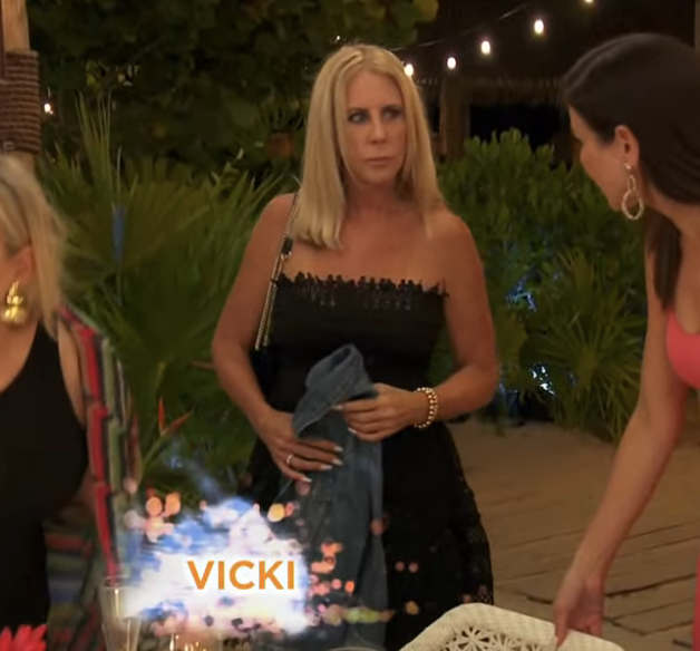 Vicki Gunvalson’s Strapless Black Lace Dress