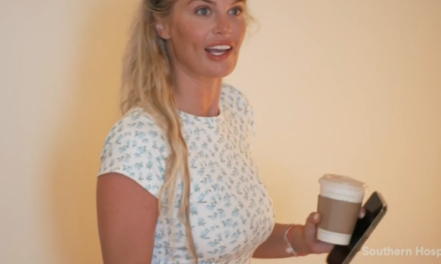 Madison LeCroy’s White and Blue Floral Pajama Set