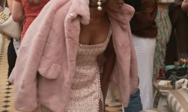 Venita Aspen’s Pink Embellished Tweed Dress