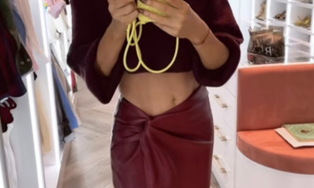 Caroline Stanbury’s Burgundy Twisted Leather Skirt