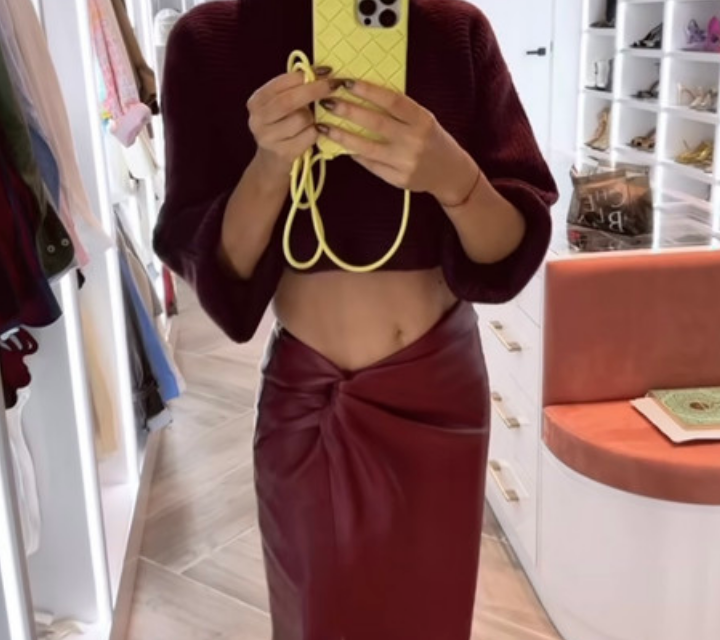 Caroline Stanbury’s Burgundy Twisted Leather Skirt