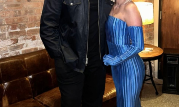 Ariana Madix’s Blue Pleated Off The Shoulder Dress