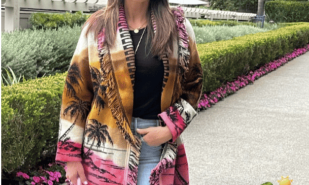 Kyle Richards’ Tropical Print Fringe Cardigan