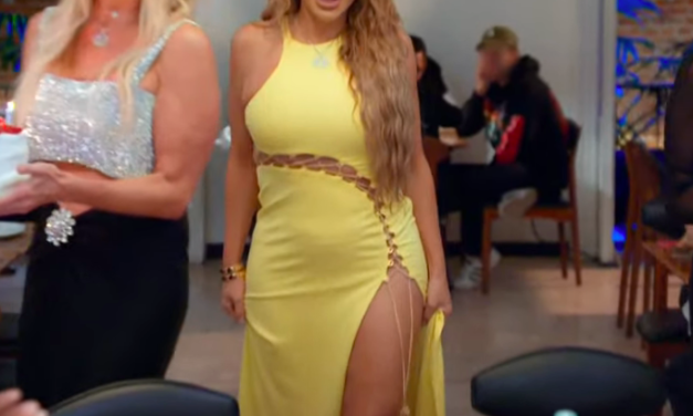 Larsa Pippen’s Yellow Lace Up Dress