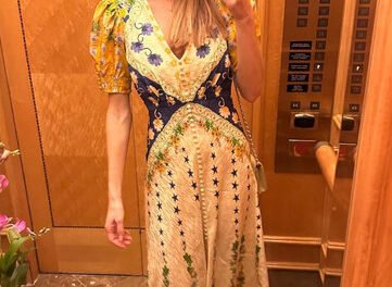 Naomie Olindo’s Yellow and Blue Printed Dress