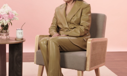 Danielle Olivera’s Tan Leather Pant Suit