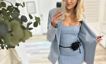 Gina Kirschenheiter’s Blue Tweed Mini Dress