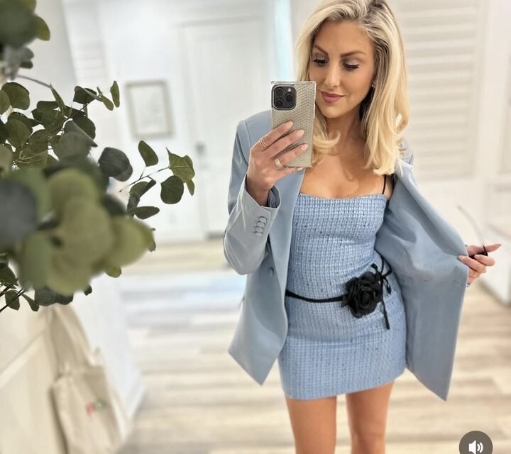 Gina Kirschenheiter’s Blue Tweed Mini Dress