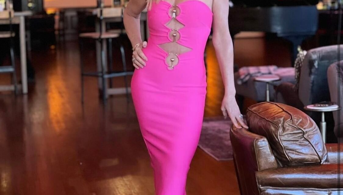 Tamra Judge’s Pink Cutout Strapless Dress