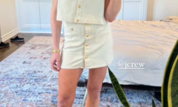 Stassi Schroeder’s Ivory Button Down Shirt and Skirt Set